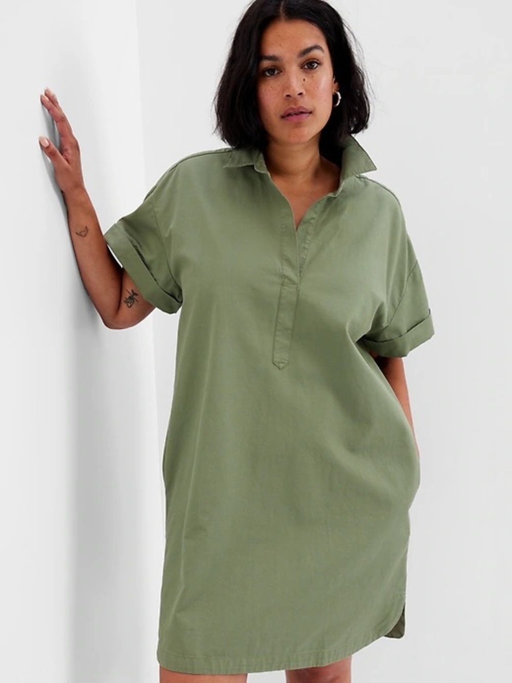 Gap Popver Olive Green Shift Shirt Dress - Women's Casual Polo Style